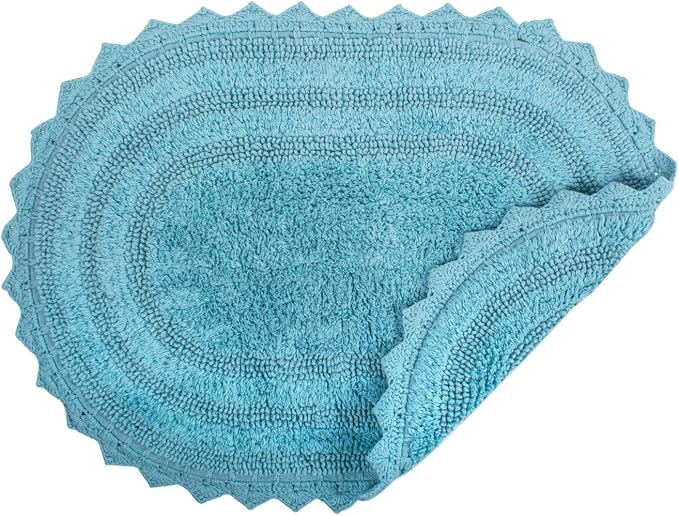 DII Crochet Collection Reversible Bath Mat, Small Oval, 17x24, Cameo Blue