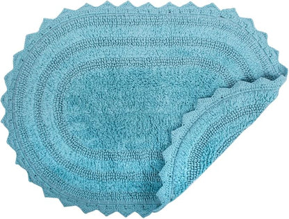 DII Crochet Collection Reversible Bath Mat, Small Oval, 17x24, Cameo Blue