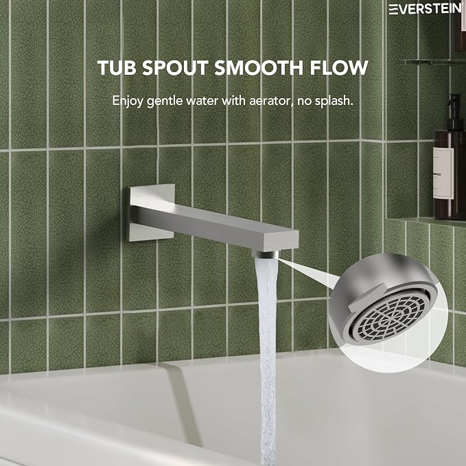 Shower Tub Faucet Set, 10" Bathroom Rainfall Shower Head Fixtures Combo with Handheld Spray and Tub Spout, Brushed Nickel (Valve Included)