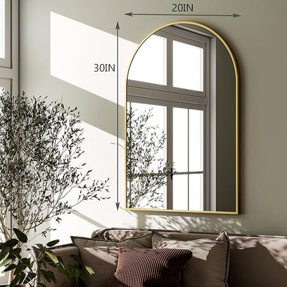 HARRITPURE 20"x30" Arched Bathroom Mirror Wall Mounted Gold Arch Mirror | Aluminum Alloy Frame Modern Mirror for Living Room, Bedroom and Entryway