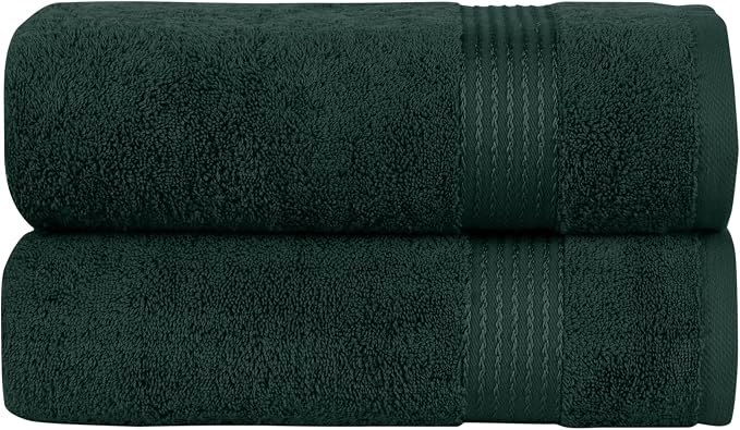 Elegant Comfort Premium Turkish Cotton 2 Pack Bath Towel Set - 27 x 54 inch, Luxurious Hotel Spa Quality 100% Turkish Cotton 2PC Bath Towel Set - Highly Absorbent - Soft Bathroom Towels, Hunter Green