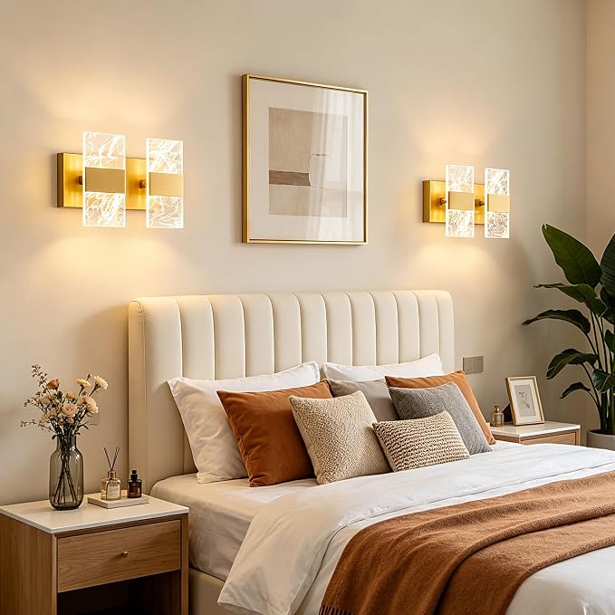 Modern LED Bathroom Light Fixtures Dimmable 2-Light Gold Vanity Light | 5CCT Adjustable Lighting, Smoked Acrylic LED Vanity Lights, Wall Sconces for Bathroom, Dimmable 6000K