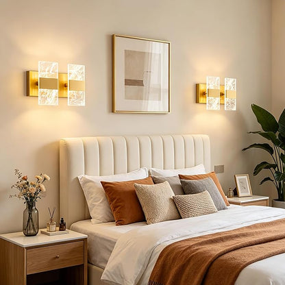 Modern LED Bathroom Light Fixtures Dimmable 2-Light Gold Vanity Light | 5CCT Adjustable Lighting, Smoked Acrylic LED Vanity Lights, Wall Sconces for Bathroom, Dimmable 6000K