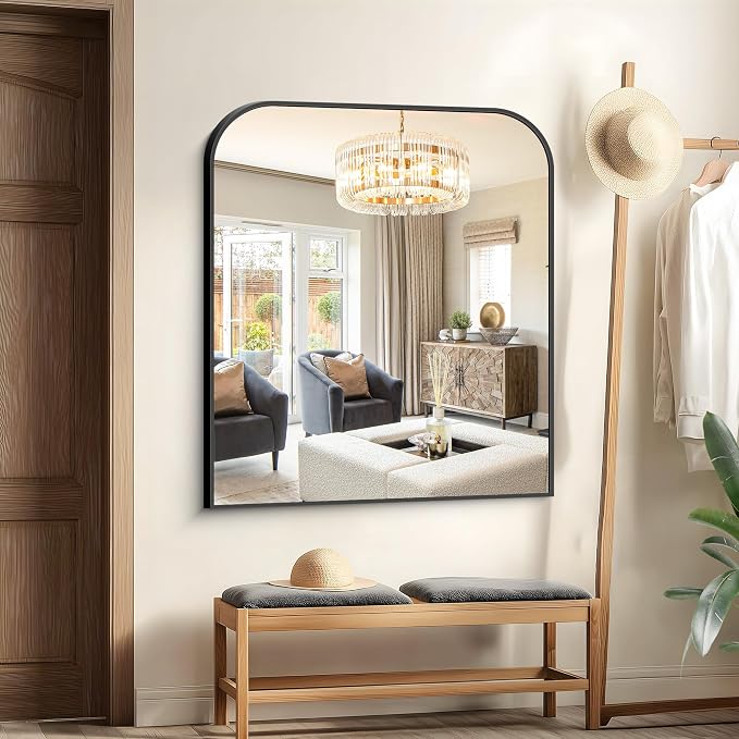 COFENY Bathroom Mirror, 36x40 inch Large Black Rectangle Wall Mounted Mirror with Thin Frame, Bathroom Vanity Mirrors for Over Sink, Entryway, Living Room, Bedroom