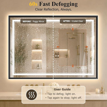 36"x48" LED Bathroom Mirror with Lights, Backlit + Front Lit, Anti-Fog | Lighted Bathroom Mirror with One-Piece Aluminum Alloy Frame, HD Shatterproof Tempered Glass, Dimmable, Memory Function