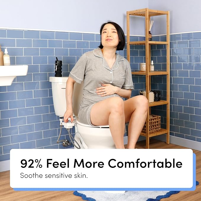 TUSHY Fresh Cool Water Bidet: Ultra Slim Toilet Seat Attachment (Non-Electric Self-Cleaning Hygienic Nozzle) Easy DIY Install <10 Min (Adjustable Water Pressure Control), Matte Brass Knob