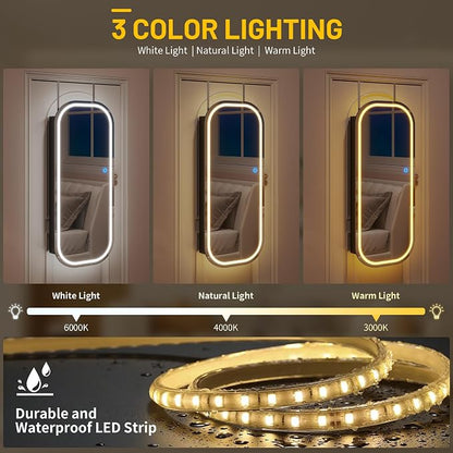 LVSOMT LED Mirror Jewelry Cabinet, Wall/Door Jewelry Organizer, 16" W Black | Lockable Jewelry Armoire with Full Length Mirror, 65 Ring and 108 Earring Slots, Foldable Shelf, Rounded Corner