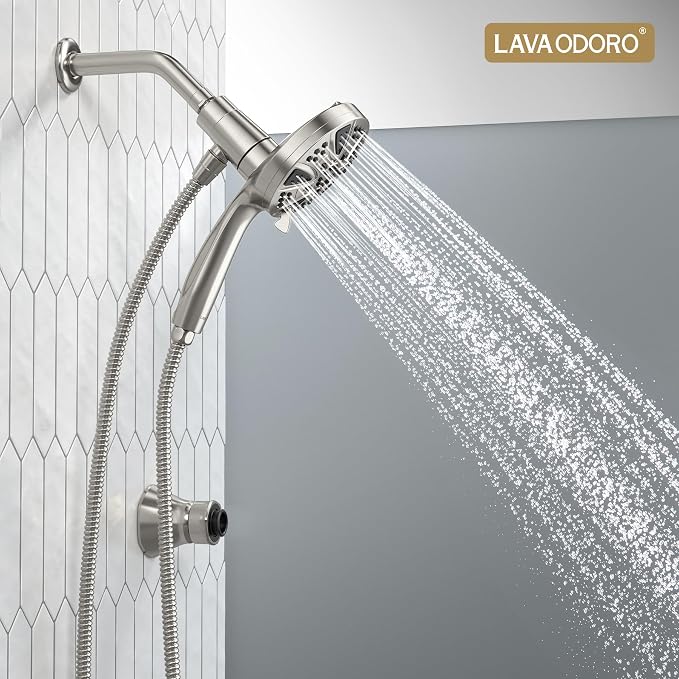 Handheld Shower Head with Magnetic Docking System | 9-Function High Pressure Detachable Shower Head, 5-inch Showerhead with 72 Inch Hose, Remote Dock, Brushed Nickel, SH180-BN-D