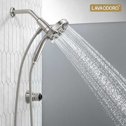 Handheld Shower Head with Magnetic Docking System | 9-Function High Pressure Detachable Shower Head, 5-inch Showerhead with 72 Inch Hose, Remote Dock, Brushed Nickel, SH180-BN-D