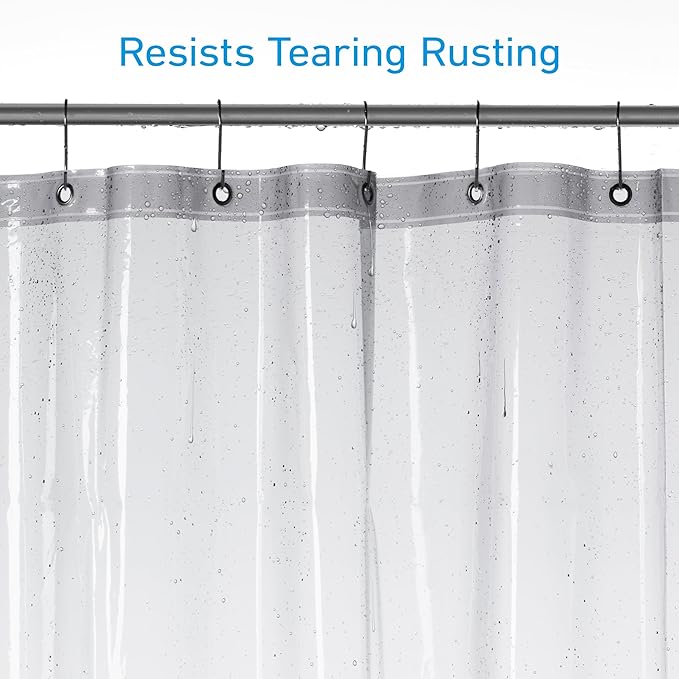 EHZNZIE Shower Curtain Liner Light Weight PEVA, Shower Liner 72x72 Inches, Waterproof, No Chemical Smell with 12 Rust Proof Metal Grommets for Bathroom Shower Curtain, Clear Black