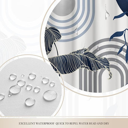 Glawry Mid Century Abstract Shower Curtain Blue Grey Boho Palm Tree Leaf Sun Arch Minimalist Geometric Bathroom Modern Aesthetic 60Wx72L Inches Bath Accessories Art Home Decor Fabric 12 Pack Hook
