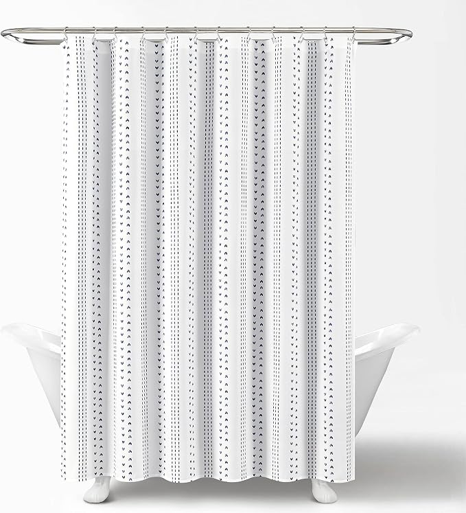 Lush Decor Hygge Stripe Shower Curtain, 72" x 72", Navy & White