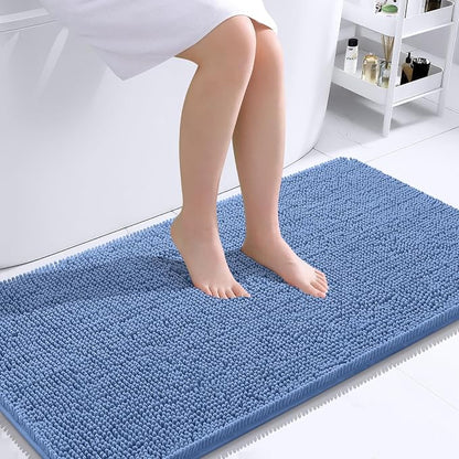 OLANLY Bathroom Runner Rugs 44x24, Soft Absorbent Chenille Bath Rugs, Rubber Backing Quick Dry, Machine Washable Long Bath Mats for Bathroom, Tub and Shower, Home Decor Accessories, Cornflower Blue | Cornflower Blue, Quick-Drying Rubber Backing, Machin...