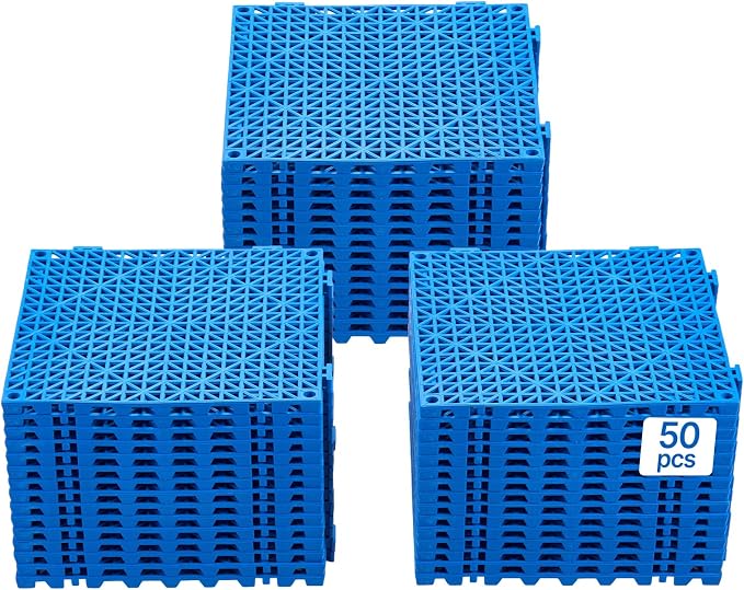 VEVOR Interlocking Tile 50PCS Blue, Drainage Tiles 12" x 12" Splicing, Soft PVC Interlocking Drainage Floor Tiles, Non-Slip Drainage Holes for Restroom, Bathroom, Kitchen, Pool, Wet Areas
