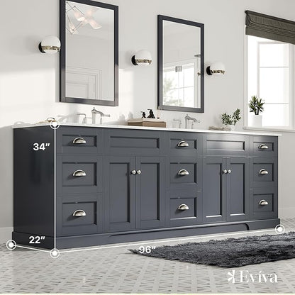 Eviva Epic 96 in. Charcoal Gray Double Sink Bath Vanity with Carrara Quartz Top