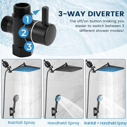Shower Head with Handheld,High Pressure Black Filtered Shower Head | Rainfall Shower Head,11.8" Rectangular,Rain Shower Head,Dual Shower Head,Bathroom Decor,Metal Extension Arm,5 Spray Mode