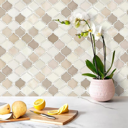 STICKGOO Arabesque Peel and Stick Backsplash, 12”X12” Backsplash Tile for Kitchen Peel and Stick, Self Adhesive Wall Tile Stick on Tiles (Brown Beige)