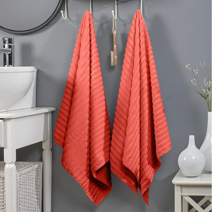 Elegant Comfort 100% Turkish Cotton Corduroy Ribbed Luxury Soft 2 Pack Bath Towels 27 x 54 Inch - Ultra Plush, Absorbent, Quick Dry, Hotel Spa Quality Towels for Bathroom Essentials, Coral