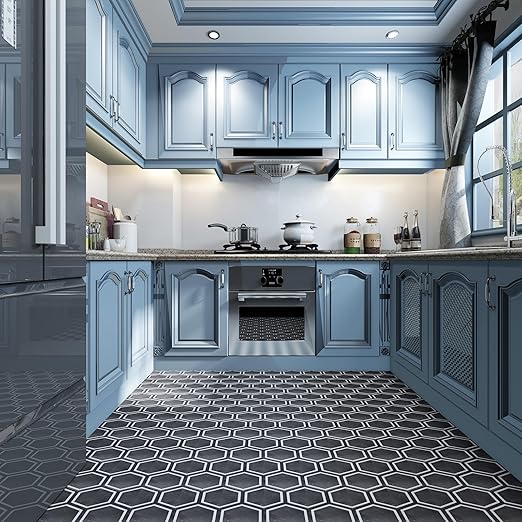 Art3d 60-Pack Hexagon Peel and Stick Flooring Tile Marble Look, Self Adhesive Waterproof Vinyl Floor Tile for Kitchen Bathroom Living Room Bedroom, 11.8" x 10.2" Black Marble
