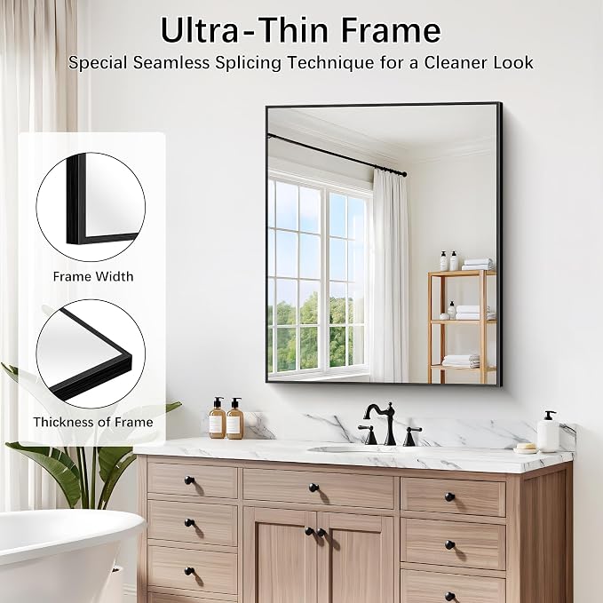 DESBING Black Bathroom Mirror 2 Pack, 30x36 Inch Rectangle Wall Mirrors with Frame, Shatter-Resistant, Modern for Bathroom, Living Room, Entryway – Horizontal or Vertical