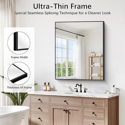 DESBING Black Bathroom Mirror 2 Pack, 30x36 Inch Rectangle Wall Mirrors with Frame, Shatter-Resistant, Modern for Bathroom, Living Room, Entryway – Horizontal or Vertical