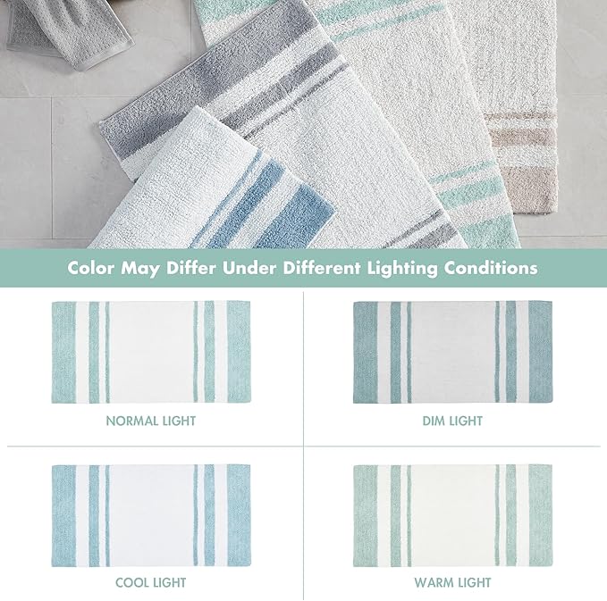 Madison Park Reversible Spa Cotton Bath Rug 100%-Cotton Striped Ultra Soft Water Absorbent, Fast Drying, Bath-Mats, Non-Slip Absorbent Quick Dry Mats for Tub, Shower Room, and Bathroom, 20x30, Aqua | Quick Dry, Ultra Soft, Pile, Machine Washable, Plush...