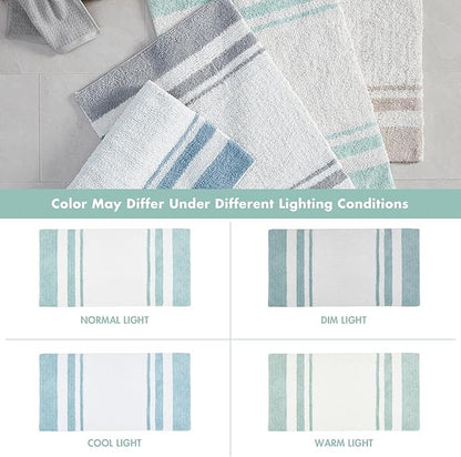 Madison Park Reversible Spa Cotton Bath Rug 100%-Cotton Striped Ultra Soft Water Absorbent, Fast Drying, Bath-Mats, Non-Slip Absorbent Quick Dry Mats for Tub, Shower Room, and Bathroom, 20x30, Aqua | Quick Dry, Ultra Soft, Pile, Machine Washable, Plush...