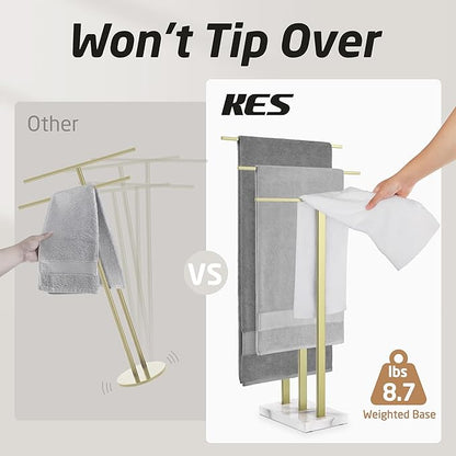 KES Standing Towel Rack 3-Tier with Marble Base, Brushed Gold Towel Rack Stand for Bathroom Floor, Fits Large Bath Towel & Hand Towel, 18/8 Stainless Steel, BTH217S3-BZ
