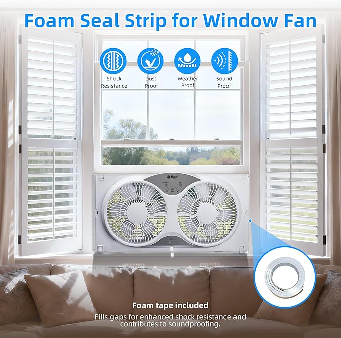 BEYOND BREEZE Window Fan Reversible Airflow, 9" Dual Window Fan with 3-Speed 3 Modes (Cool, Circulate, Exhaust), Remote Control Twin Window Fan 23.5" to 37" Adjustable Width for Bedroom, Kitchen, Home