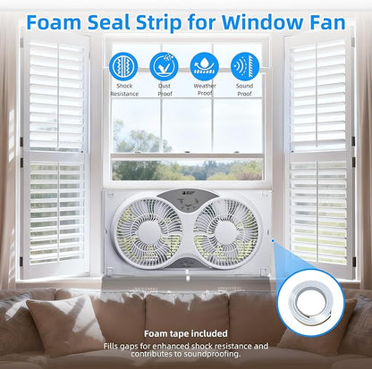 BEYOND BREEZE Window Fan Reversible Airflow, 9" Dual Window Fan with 3-Speed 3 Modes (Cool, Circulate, Exhaust), Remote Control Twin Window Fan 23.5" to 37" Adjustable Width for Bedroom, Kitchen, Home