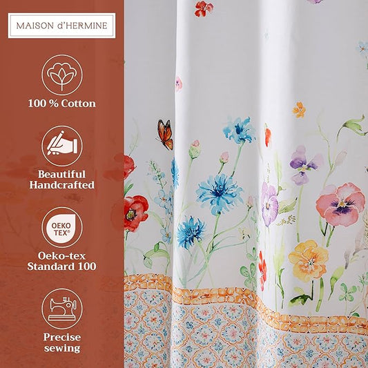 Maison d' Hermine Shower Curtain 100% Cotton One Panel 70"x72" Washable Fabric Shower Curtains for Bathroom, Easy Hanging with 12 Button Holes - Home Hotel Spa Easter Gifts (Summer Whisper)