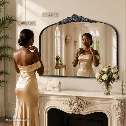 Micasso Oversized Black Arched Mirror: 55"x36" Baroque Vintage Wall Mirror | French Antique Traditional Ornate Decorative for Entryway/Bedroom/Bathroom/Hallway/Fireplace - Home Decor for Living Room