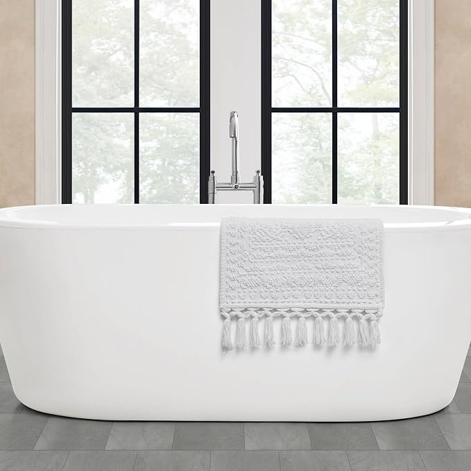 French Connection Nellore Bath Rugs, Woven and Beaded Bath Mats, Durable and Thick Bath Mats for Bathroom and Shower Rugs, 17" x 28", White