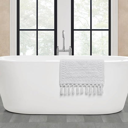 French Connection Nellore Bath Rugs, Woven and Beaded Bath Mats, Durable and Thick Bath Mats for Bathroom and Shower Rugs, 17" x 28", White