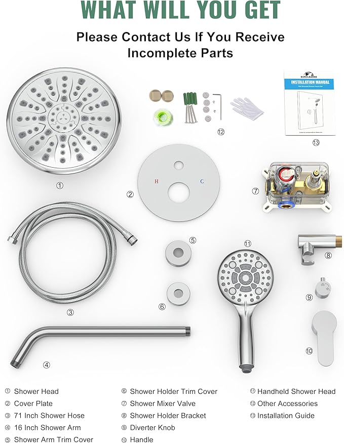 SunCleanse Rain Shower Faucet System - 8.5" Shower Head Combo with 7-Setting handheld Spray Complete Shower Set - Rainfall Shower Fixture with Valve and Trim Kit for Luxury Bathroom Polished Chrome