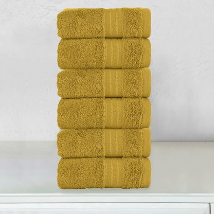 Elegant Comfort Premium Turkish Cotton 6 Pack Washcloths Set - 13 x 13 inch, Luxurious Hotel Spa Quality 100% Turkish Cotton 6PC Washcloth Set - Highly Absorbent - Soft Bathroom Towels, Gold