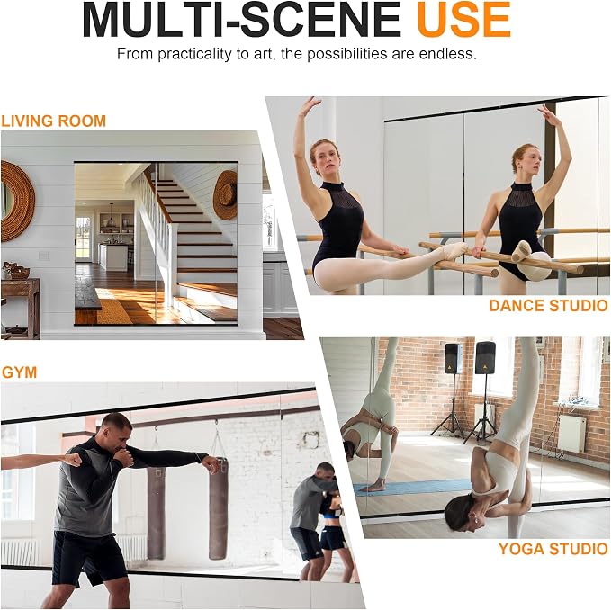 Home Gym Mirror, 48''x24''x2PCS, Large Full Body | Tempered Glass, Frameless, Wall-Mounted, For Gym, Yoga, Garage, Bedroom, Bathroom