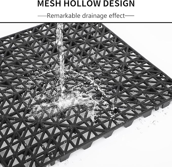 FAHKNS 50 Pack Interlocking Drainage Tiles, 12" x 12" Non-Slip Drainage Interlocking Floor Tiles, PVC Floor for Bathroom, Patio, Toilet, Kitchen Water Prone Areas, Black