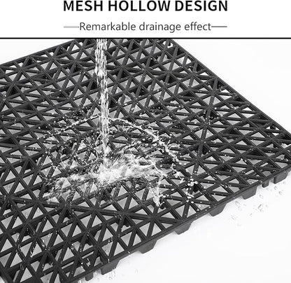FAHKNS 50 Pack Interlocking Drainage Tiles, 12" x 12" Non-Slip Drainage Interlocking Floor Tiles, PVC Floor for Bathroom, Patio, Toilet, Kitchen Water Prone Areas, Black