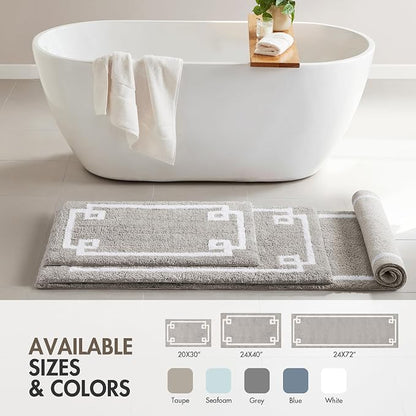 Madison Park Evan 100% Cotton Bath Runner Plush Absorbent, 24" x 72", Grey | Non-slip Backing, OEKO TEX, Luxurious Tufted Plush Bath Rug for Bathroom, Quick Dry, Spa Design Decorative for Shower Room