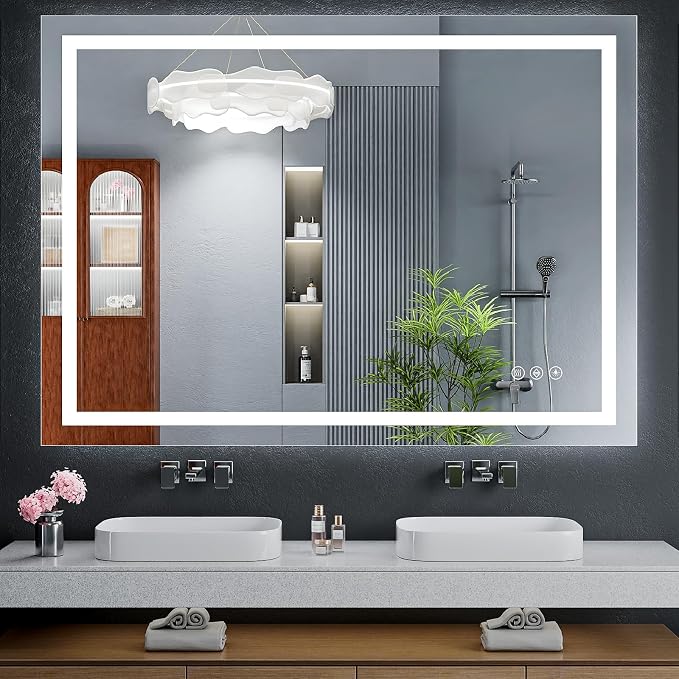 50"x40" LED Bathroom Mirror with Lights, Anti-Fog, Backlit+Frontlit | CRI 95, Stepless Dimmable, 3 Colors Lighting, Shatterproof Tempered Glass, HD Reflection, Memory, (Horizontal/Vertical)