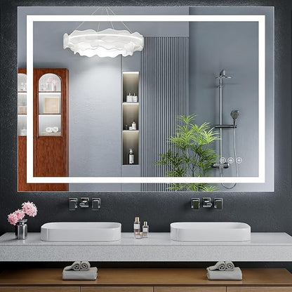 50"x40" LED Bathroom Mirror with Lights, Anti-Fog, Backlit+Frontlit | CRI 95, Stepless Dimmable, 3 Colors Lighting, Shatterproof Tempered Glass, HD Reflection, Memory, (Horizontal/Vertical)