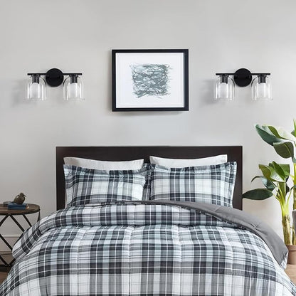 WOSHITU Bathroom Vanity Light Fixtures: 14.2 Inch Modern Black Vanity Lighting Fixtures Over Mirror with Clear Glass Shade, Matte Black 2 Light Fixtures for Bathroom Above Mirror, Wall Mount Sconces
