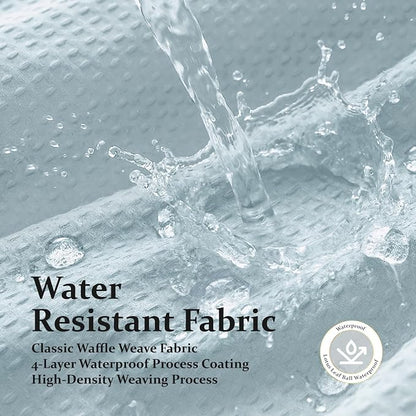 Stall Waffle Shower Curtain 256 GSM Heavy Fabric 36x72 Fog Blue | Narrow Half Size, Thick Cloth, Weighted Hem, Water Repellent, Hotel Luxury Polyester Shower Curtain Set for Bathroom 6 Hooks