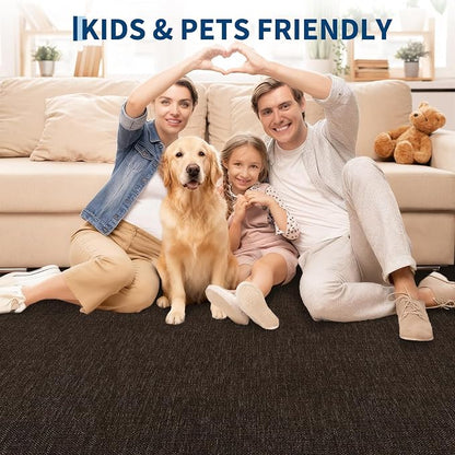 Garvee Woven Textured Area Rug 5x7 Washable Rugs for Living Room Brown | Non Slip Non-Shedding Bedroom Rug Ultra-Thin Low Pile Carpet Farmhouse Neutral Floor Mat for Nursery Dining Room Office Dorm