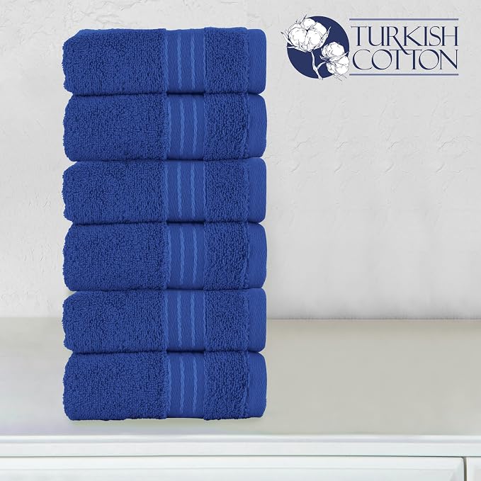 Elegant Comfort Premium Turkish Cotton 6 Pack Washcloths Set - 13 x 13 inch, Luxurious Hotel Spa Quality 100% Turkish Cotton 6PC Washcloth Set - Highly Absorbent - Soft Bathroom Towels, Royal Blue