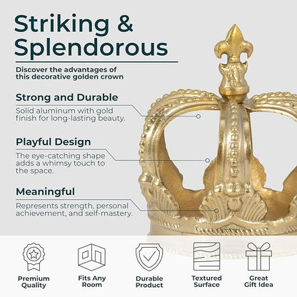 Metal Crown Display for Bathroom Decor - Regal Form Accent Display for Home, Living Room, Office, and Shelf Styling - Sculpture Ornament Statement Piece for Coffee Table Decor - 7", Gold & Metallic