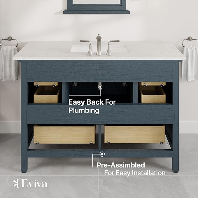 Eviva Britney 48 Inch Single Sink Transitional Ash Blue Bathroom Vanity