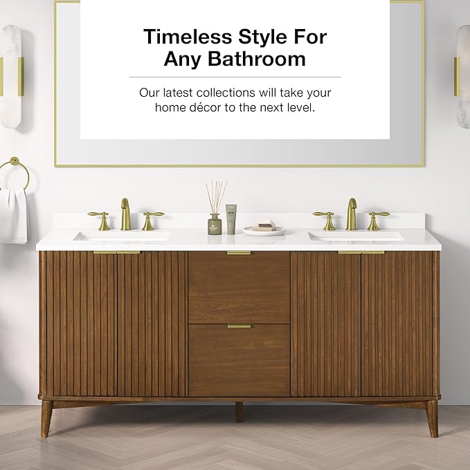 OVE Decors Indy 72 in. Undermount Double Sink Bathroom Vanity with White Engineered Marble Top, Warm Walnut