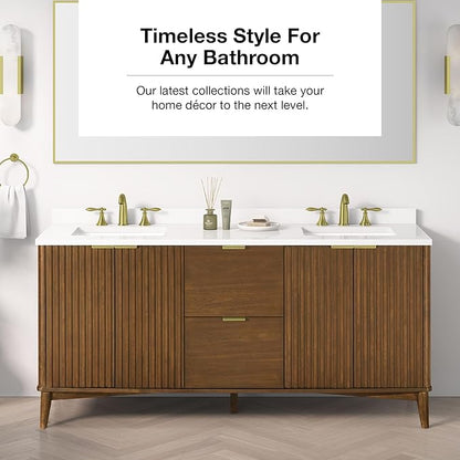 OVE Decors Indy 72 in. Undermount Double Sink Bathroom Vanity with White Engineered Marble Top, Warm Walnut